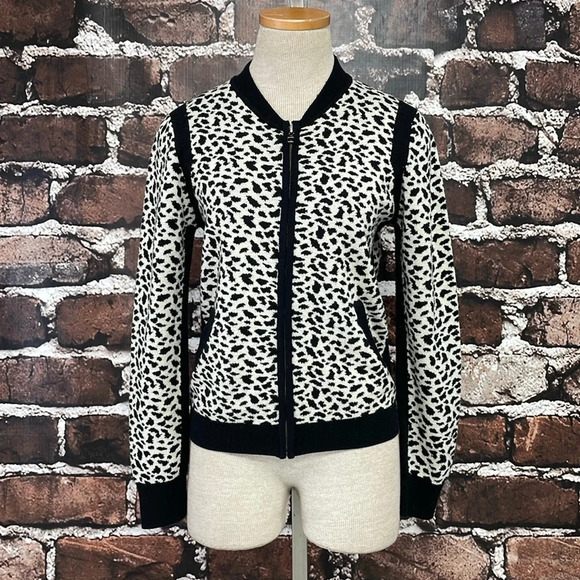 Velvet Graham Spencer Cardigan Women's S Small Black Leopard Zip Sweater - Picture 5 of 14